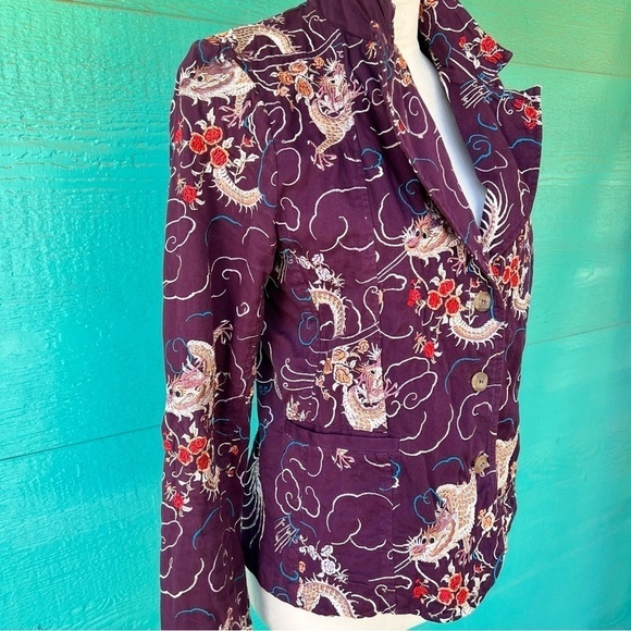 JOHNNY WAS VINTAGE PURPLE DRAGON BLAZER JACKET WITH POCKETS SIZE MEDIUM EUC - Picture 1 of 9
